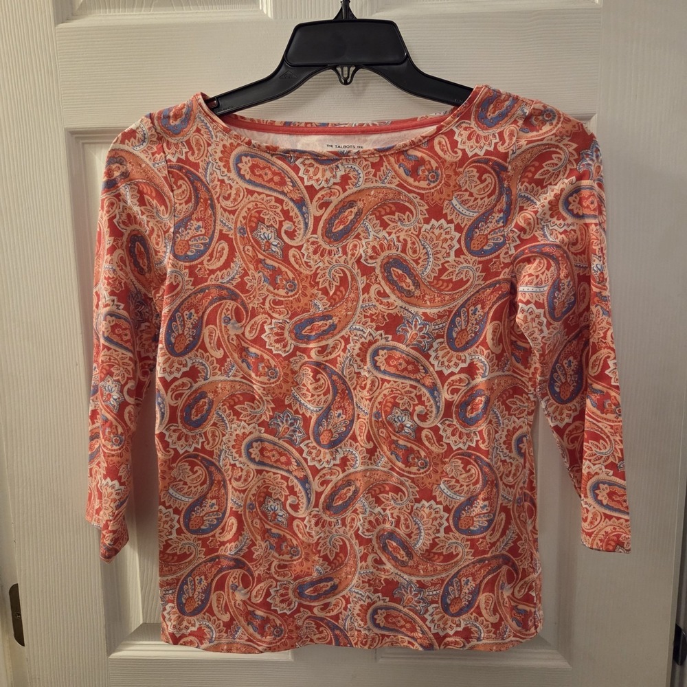 The Talbots Tee sz S pink paisley tunic cotton/spandex casual garden spring boho